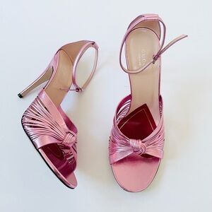 GUCCI Crawford Metallic Pink leather Knotted ankle strap sandals EU 40
